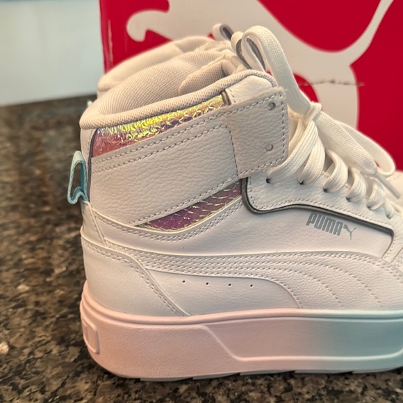 Puma Karmen Rebelle mid exotics White and Iridescent Platform Sneakers NWT 9 - Picture 2 of 15
